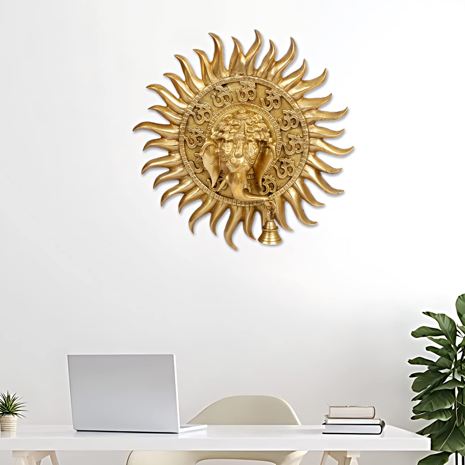 Brass Om Sun Ganesha Ganesha Wall Hanging for Home Office Entrance Puja Gift 11 Inch. - SvarupArt