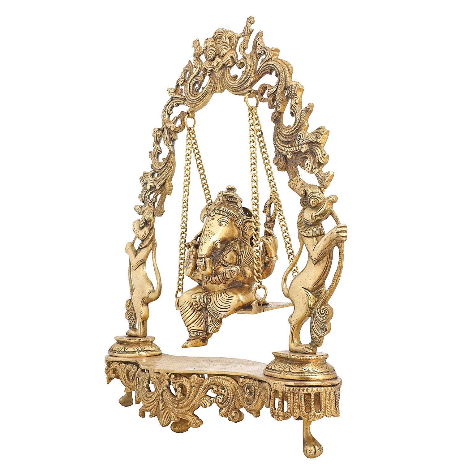 Brass Ganesha On Jhoola Swing Showpiece, Beautiful Handcrafted Brass Ganesh Statue 18 Inch - SvarupArt
