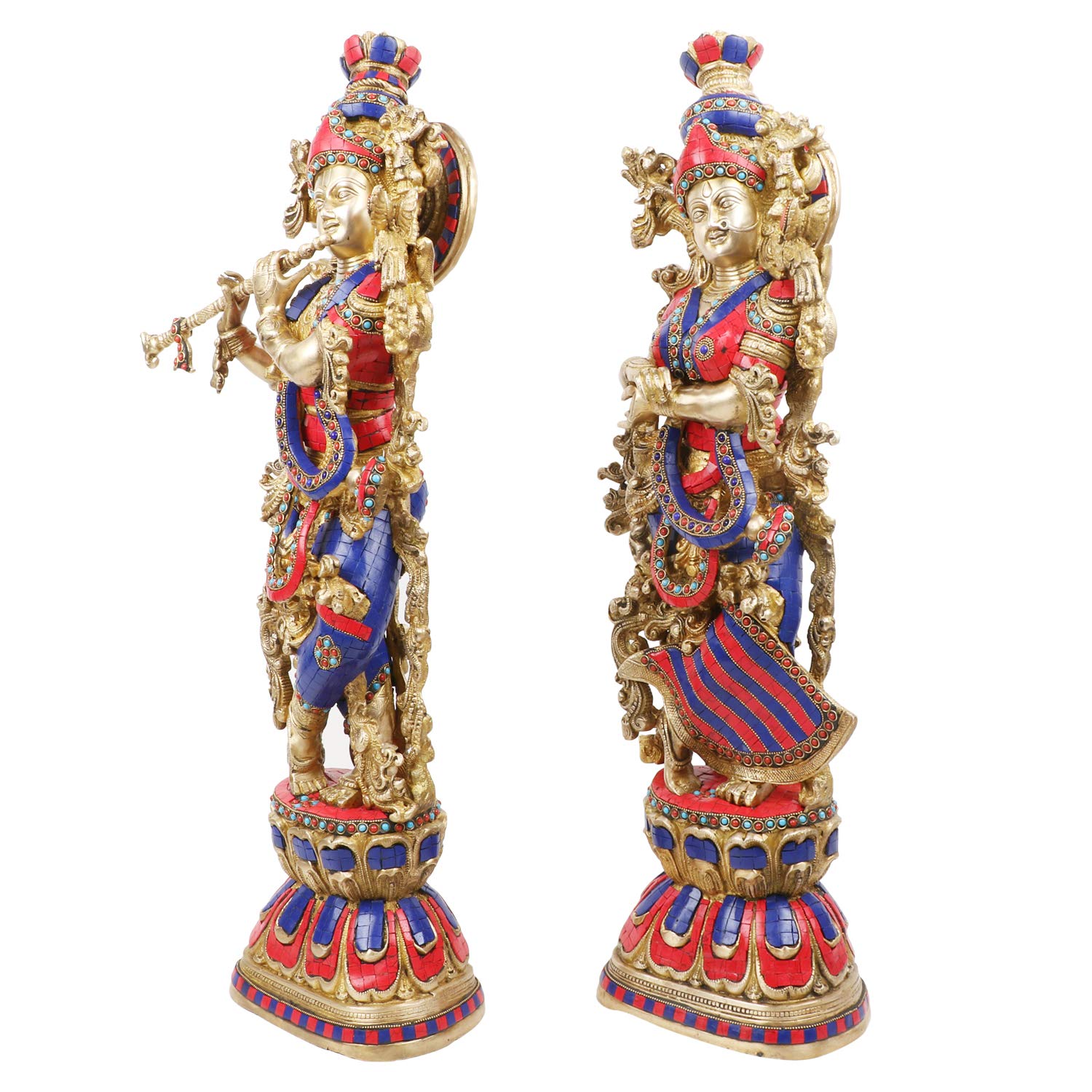 Big Brass Radha Krishna Idol Radhay Krishan Murti in Multicolor Height 29 Inch - SvarupArt