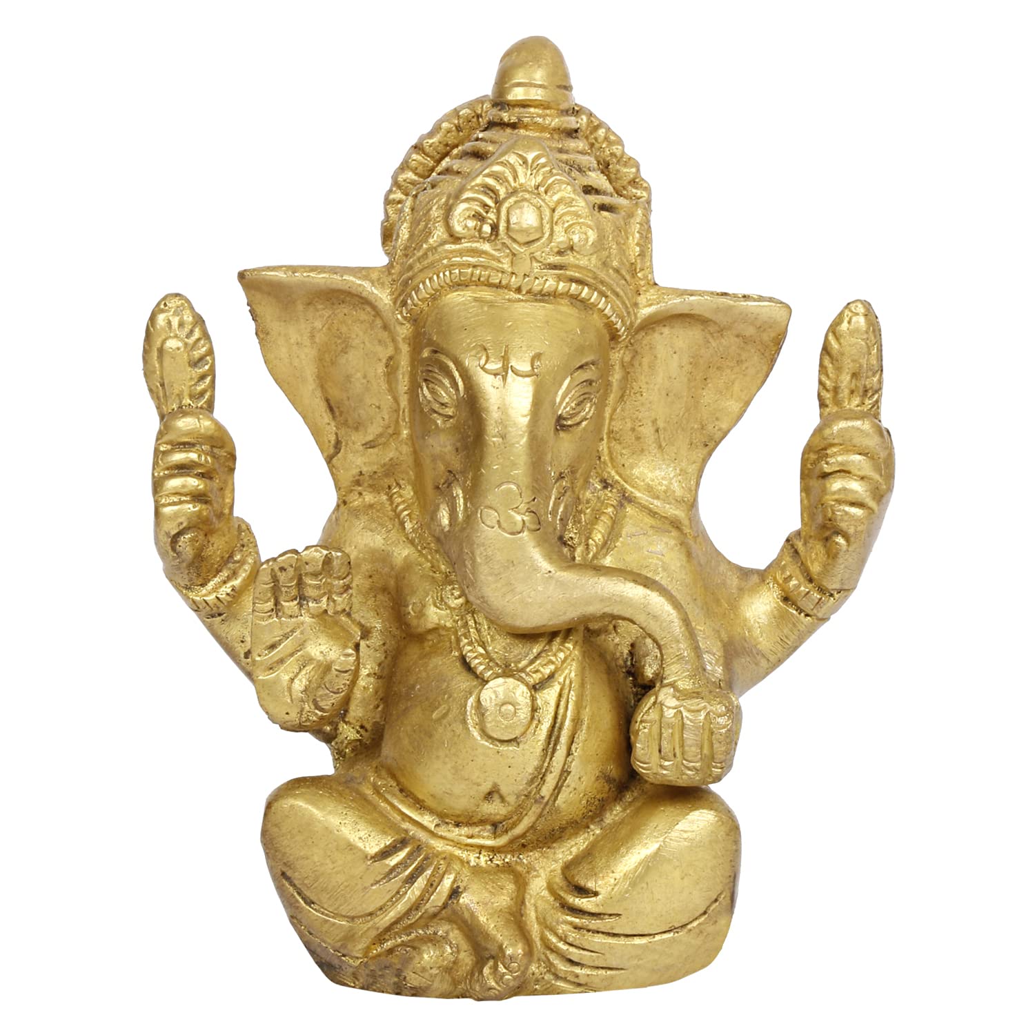 Brass Ganesh Bhagwan Idol Taj Ganesha Statue Ganpati Murti for Home Entrance Decor Diwali Gift 4.5 Inch - SvarupArt