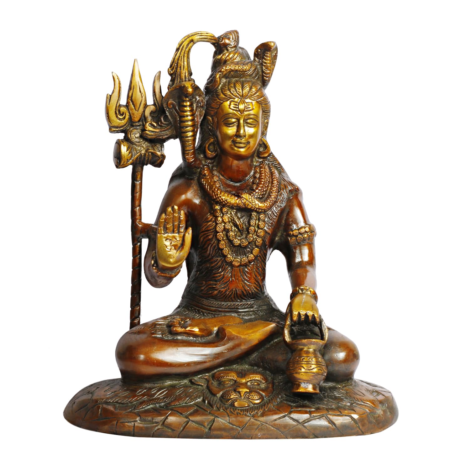 Lord Shiva Brass Metal Bhagwan Shiv Murti with Trishul Statue Home Decor Mandir Puja 10 Inch Copper Color 1 Pcs - SvarupArt