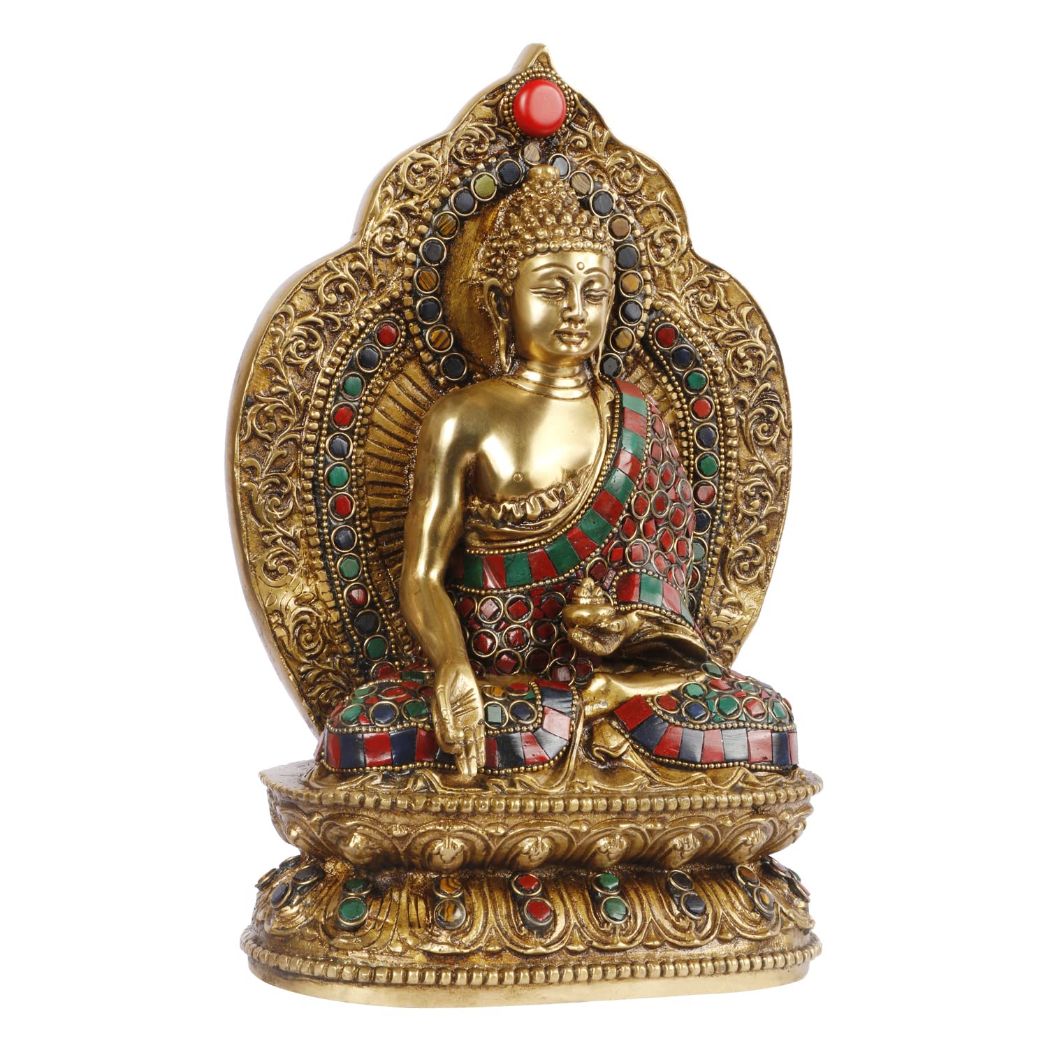 Meditating Buddha Idol in Brass for Home Decor Big Size Large Living Room Office Desk Table Outdoor Height 10.5 Inch - SvarupArt