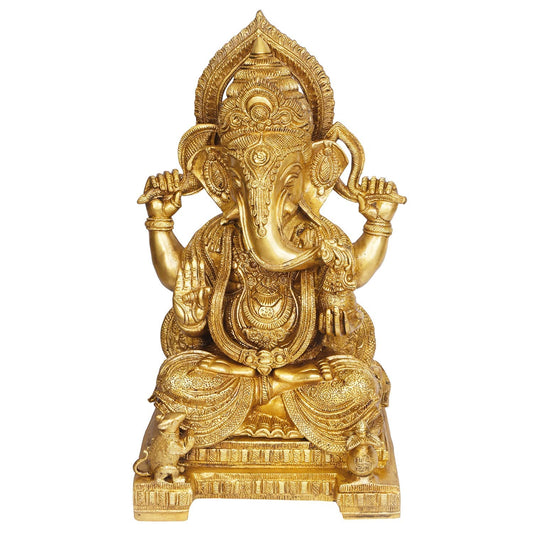 Brass Ganesha Idol for Home Decoration Ganpati Statue Murti for Gift Height 18 Inch Weight 17 Kg Color Gold - SvarupArt