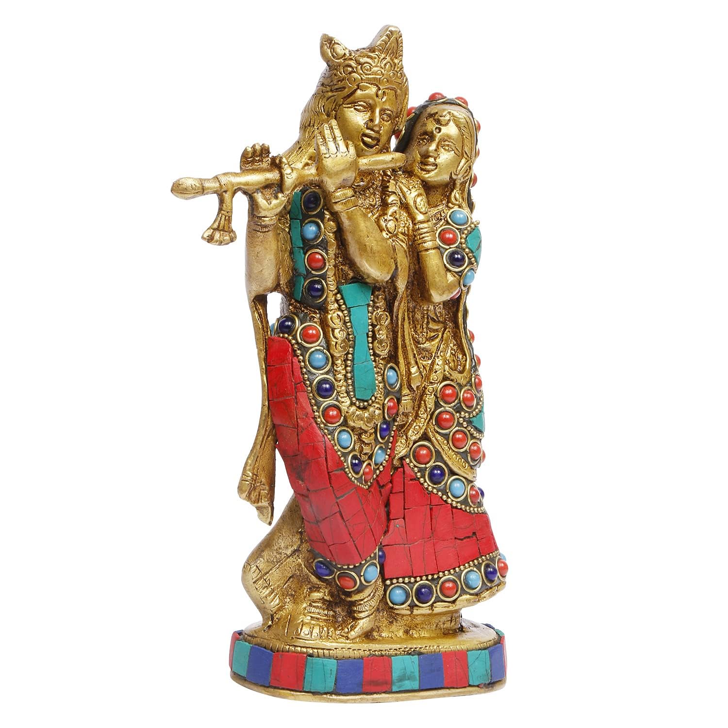 Brass Radha Krishna Idol Statue Playing Flute for Puja Mandir Radha Krishan Murti Sculpture Gift & Home Decor - SvarupArt