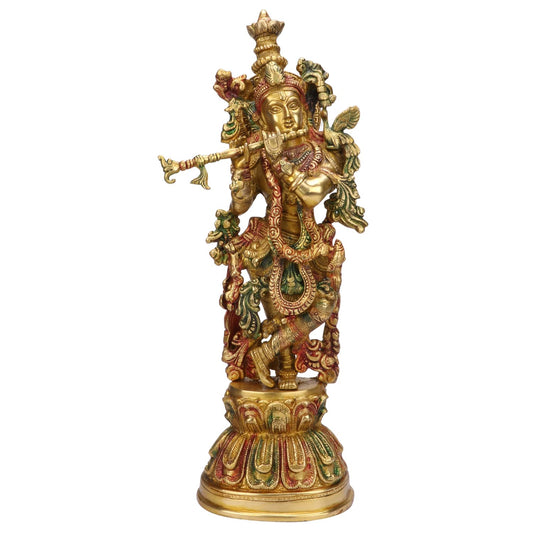 Brass Lord Krishna Idol Statue Krishna Sculpture Decorative Showpiece for Home Office Decor Height 15 Inches Multicolor - SvarupArt