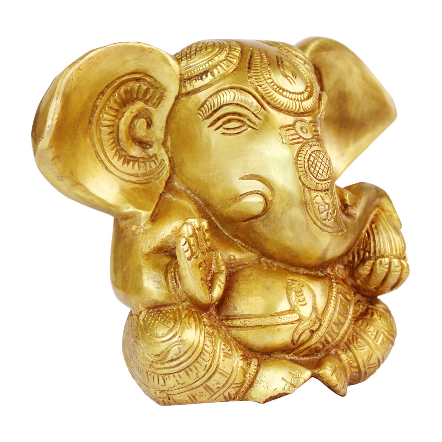Brass Sitting Ganesha Idol In Gold Color Height 10 Inch Weight 1.9 Kg - SvarupArt