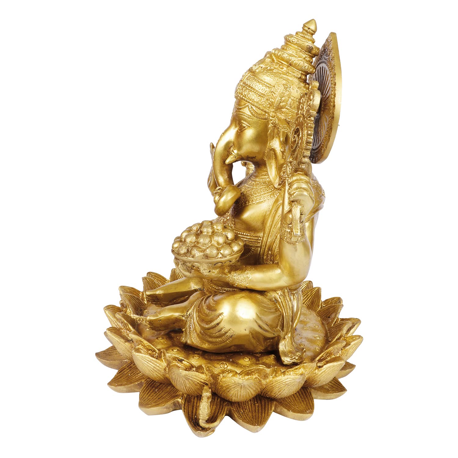 Brass Ganesha Idol for Home Decoration Ganpati Statue Murti for Gift Height 11.5 Inch Weight 8.2 Kg Color Gold - SvarupArt