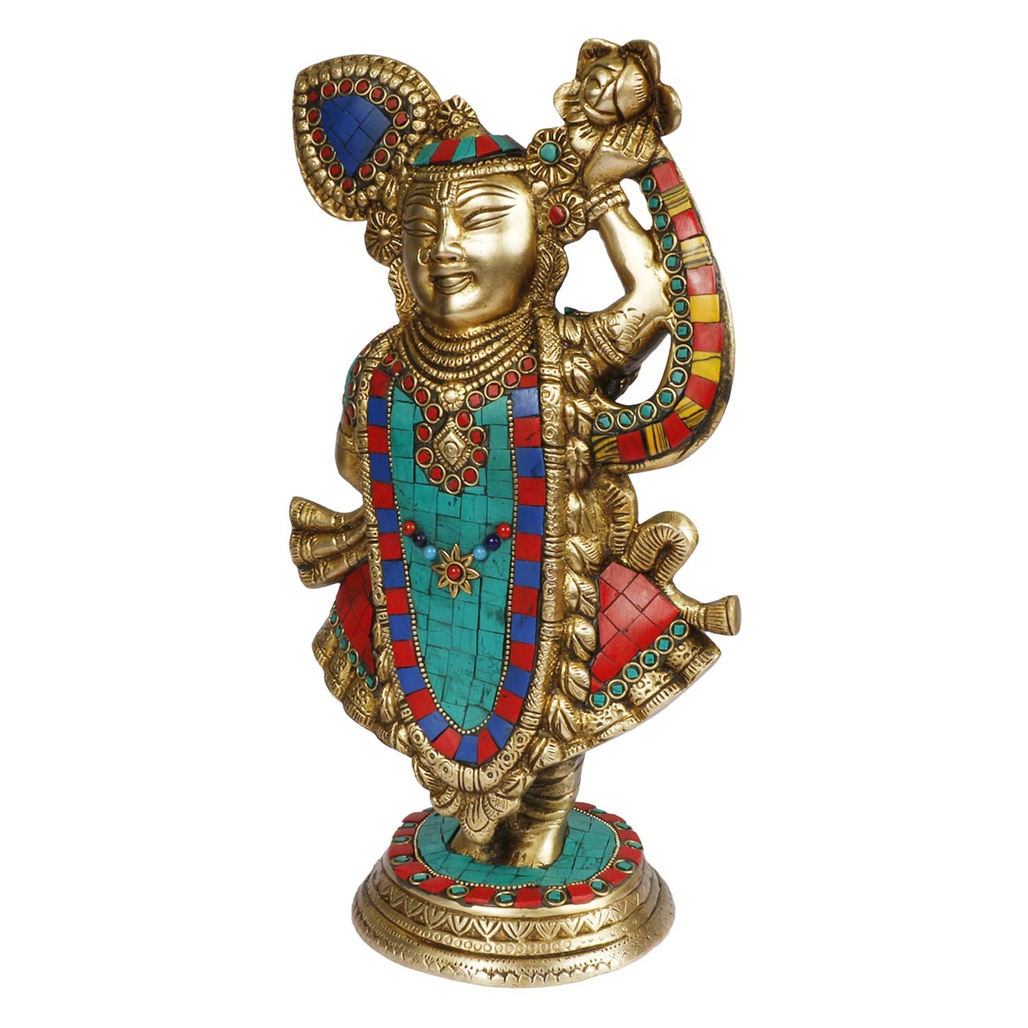 Brass Dwarkadhish Shrinath Ji Krishna Bhagwan Idol Murli Kishan Murti Playing Bansuri Gift for Home Mandir Decor - SvarupArt