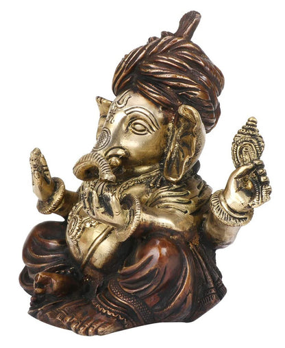 Brass Ganesha Idol for Home Decoration Ganpati Statue Murti for Gift Height 8 Inch Weight 3.8 Kg Color Brown - SvarupArt