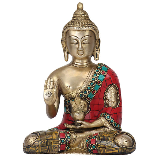 Brass Buddha Vitarka Mudra Idol Statue Tibetan Buddhist Décor Showpiece Height 7.5 Inch Weight 2 Kg Color Multicolor - SvarupArt