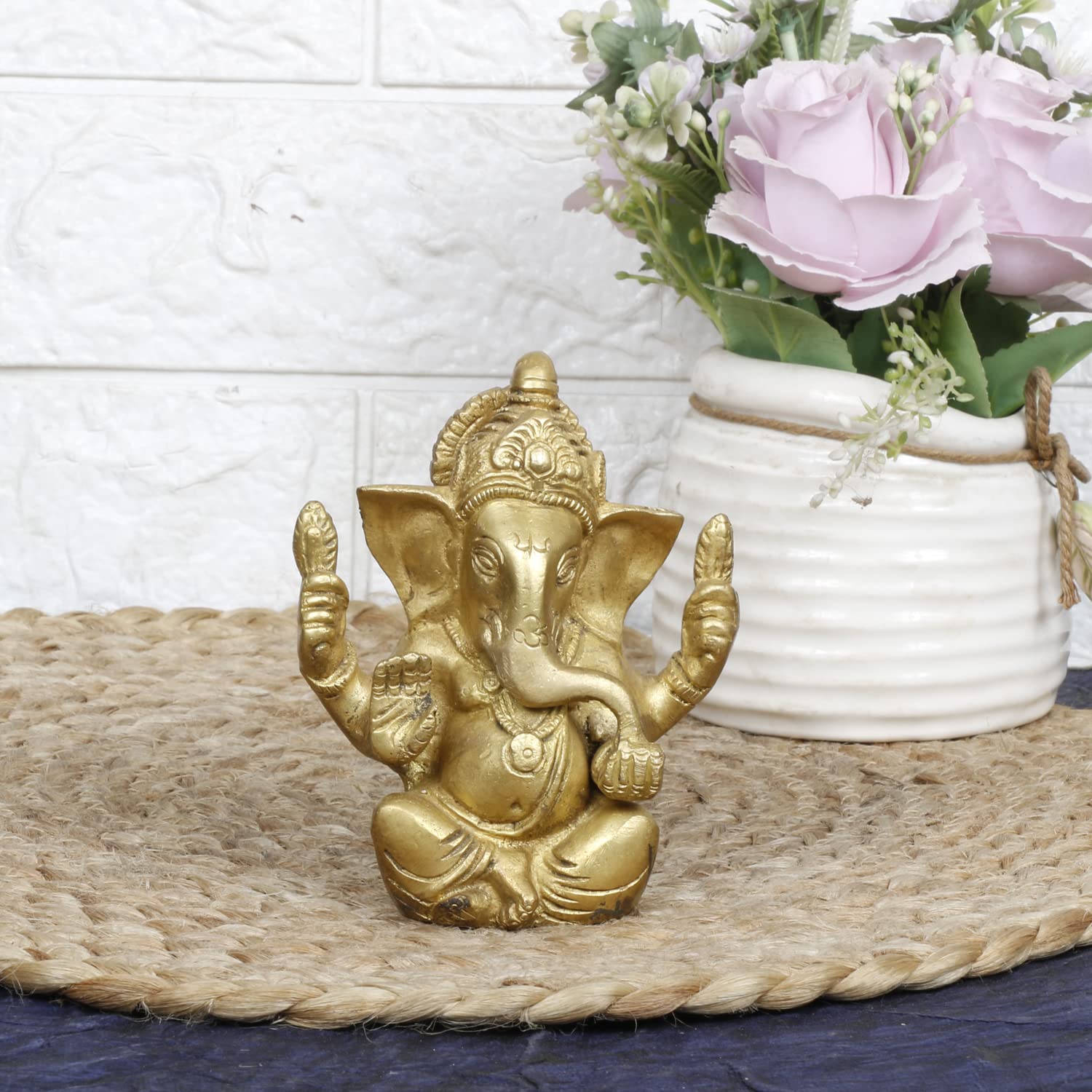 Brass Ganesh Bhagwan Idol Taj Ganesha Statue Ganpati Murti for Home Entrance Decor Diwali Gift 4.5 Inch - SvarupArt