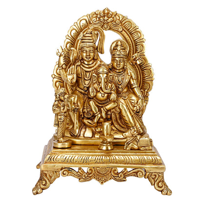 Brass Shiva Parvati Shiv Parivar Shankar Bhagwan Ganesh Family Murti Idol Statue Sculpture Gold Color Height 12 Inch - SvarupArt