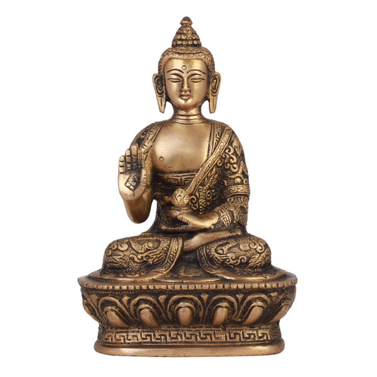 Brass Buddha Idol Statue Tibetan Buddhist Décor Height 7 Inch Weight 1 Kg Gold Color - SvarupArt
