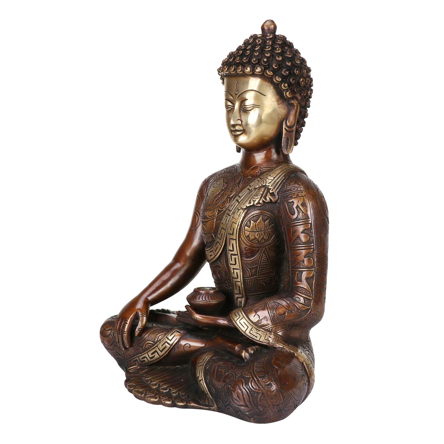 Brass Buddha Idol in Bhumisparsha Mudra Statue Tibetan Buddhist Décor Height 12 Inch Weight 6 Kg Color Bronze - SvarupArt