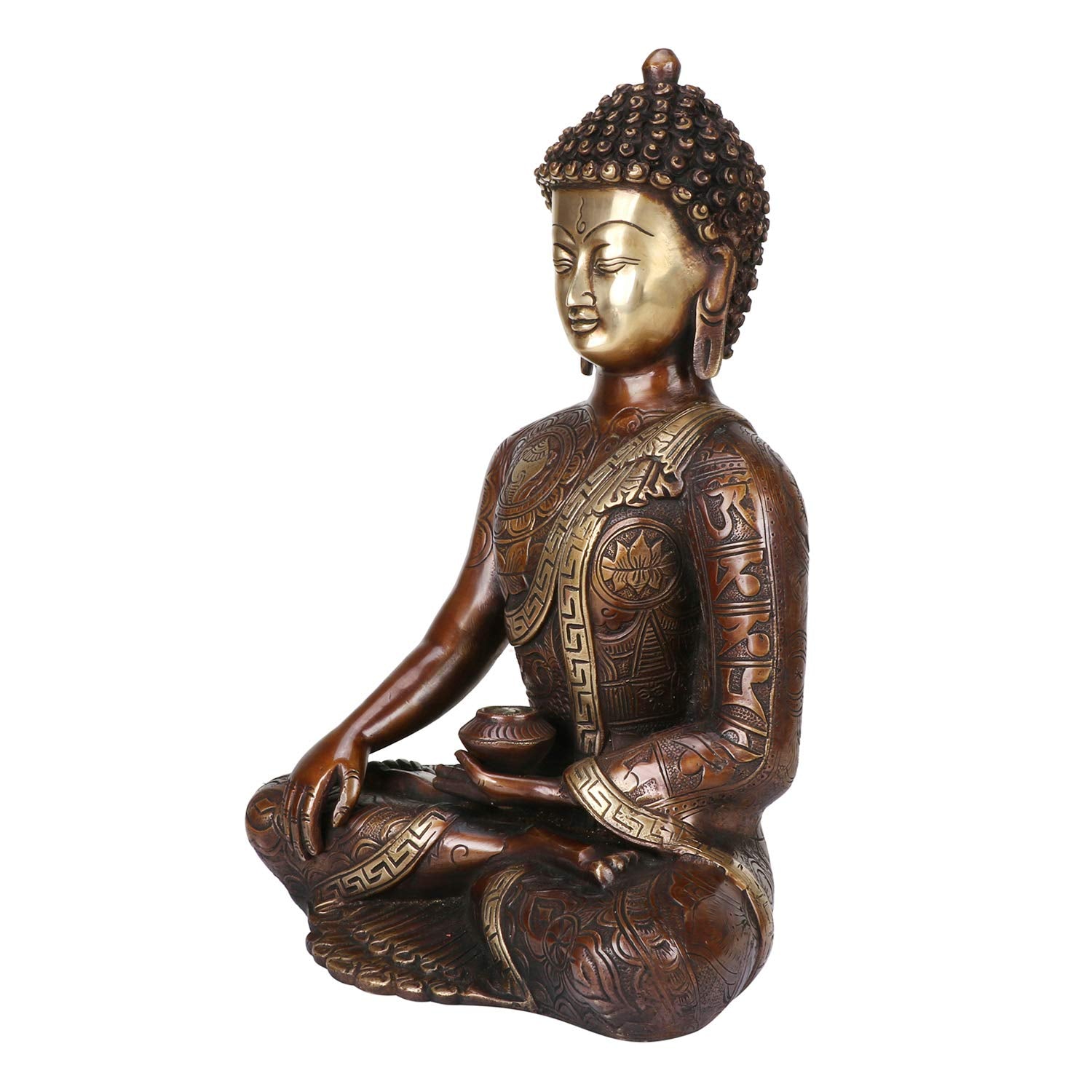 Brass Buddha Idol in Bhumisparsha Mudra Statue Tibetan Buddhist Décor Height 12 Inch Weight 6 Kg Color Bronze - SvarupArt