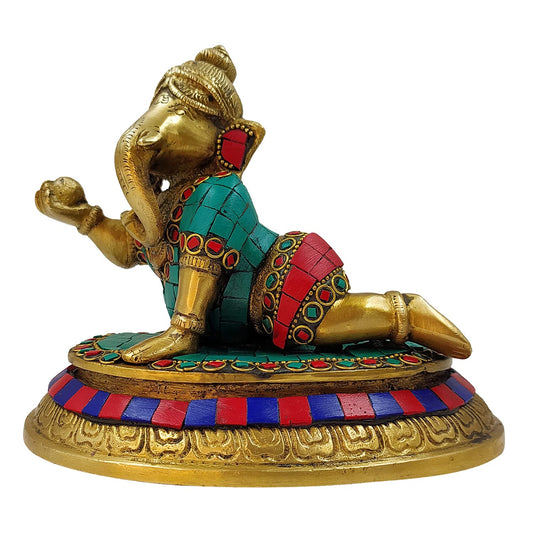 Brass Ganesha Idol for Home Decoration Ganpati Statue Murti for Gift Height 5.75 Inch Weight 2.4 Kg Color Multicolor - SvarupArt