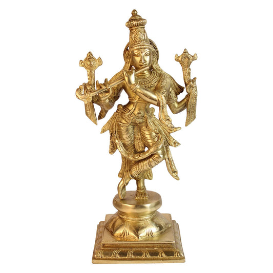 Brass Krishna Bhagwan Idol Murli Kishan Murti Playing Bansuri Gift for Home Mandir Decor Marriage Height 12 Inch - SvarupArt