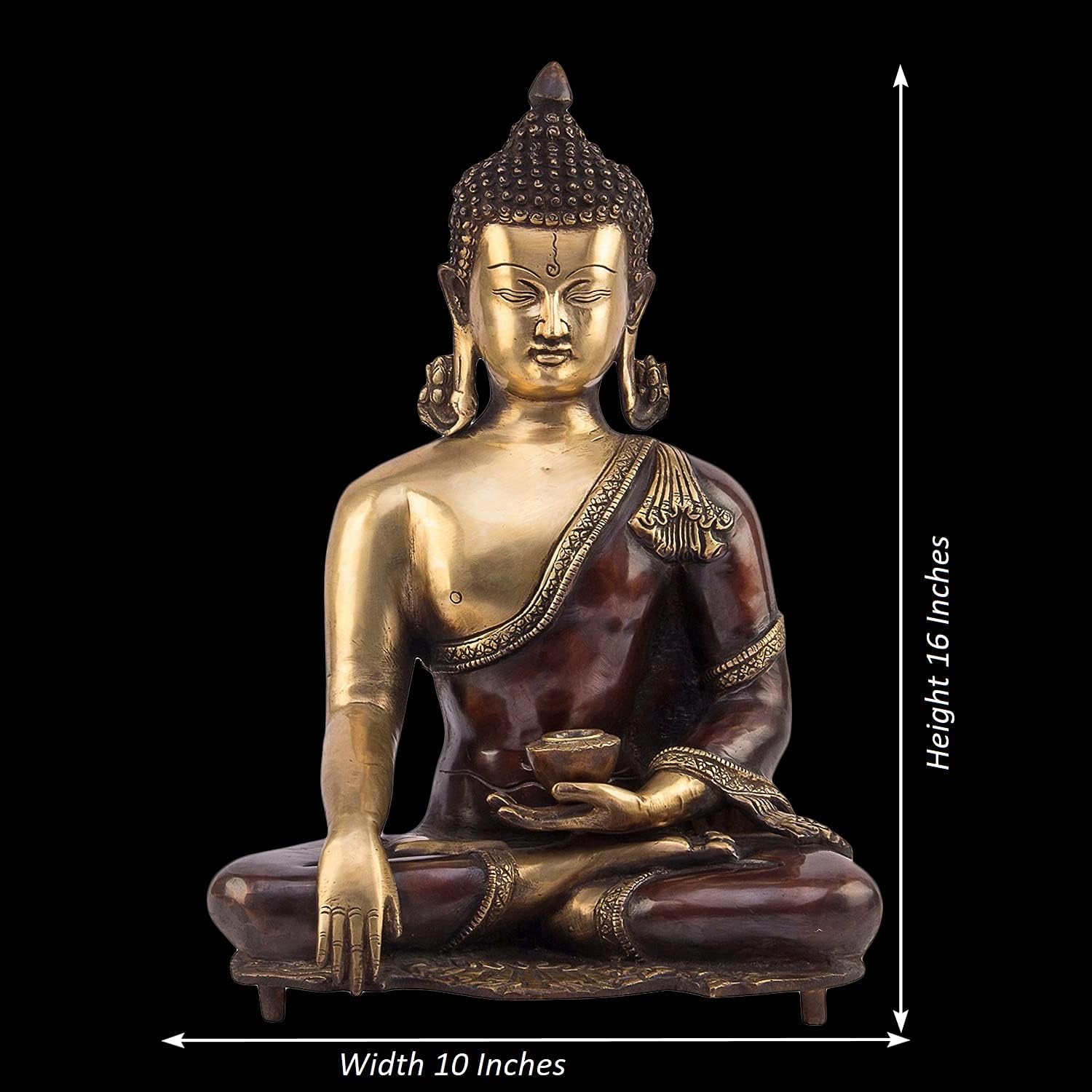 Big Brass Buddha Idol Statue Bhumisparsha Gautam Budd Tibetan Buddhist Decor Height 16 Inch Color Copper Gold - SvarupArt