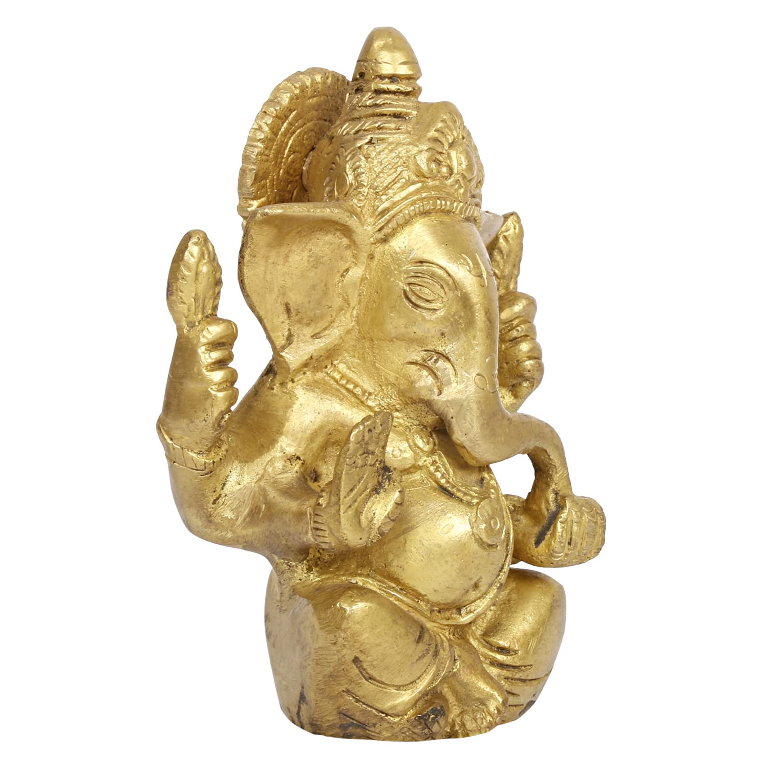 Brass Ganesh Bhagwan Idol Taj Ganesha Statue Ganpati Murti for Home Entrance Decor Diwali Gift 4.5 Inch - SvarupArt