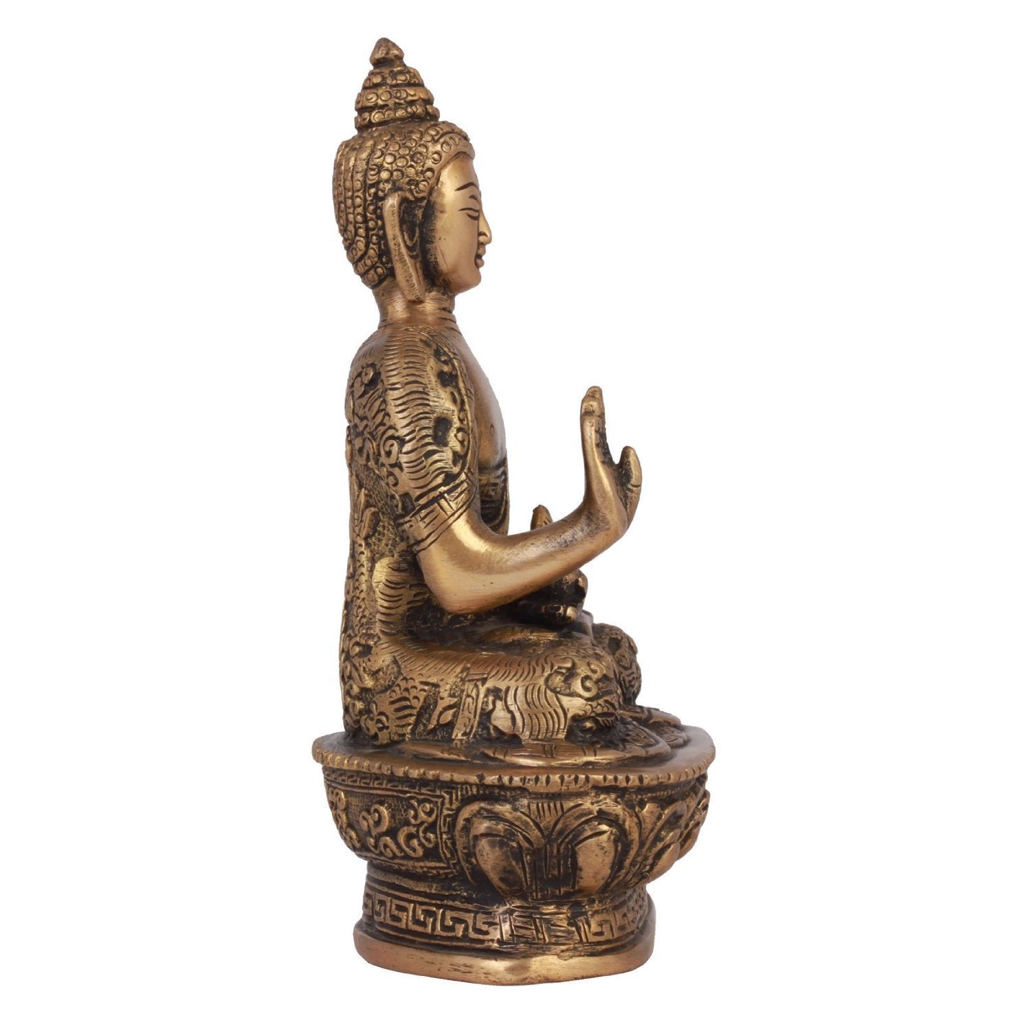 Brass Buddha Idol Statue Tibetan Buddhist Décor Height 7 Inch Weight 1 Kg Gold Color - SvarupArt