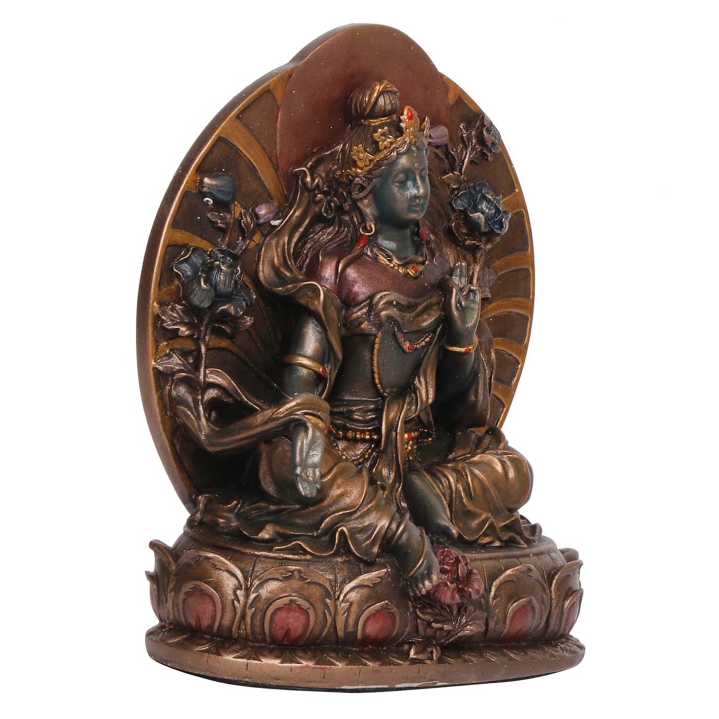 Goddess Tara, In A Bronze Color And Blessing Posture, Height Of 5.5 Inches. - SvarupArt