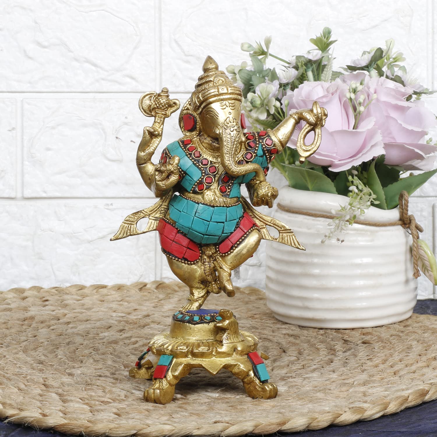 Brass Dancing Ganesha Idol Ganesha Statue Ganpati Murti for Home Entrance Decor Height 8 Inch - SvarupArt