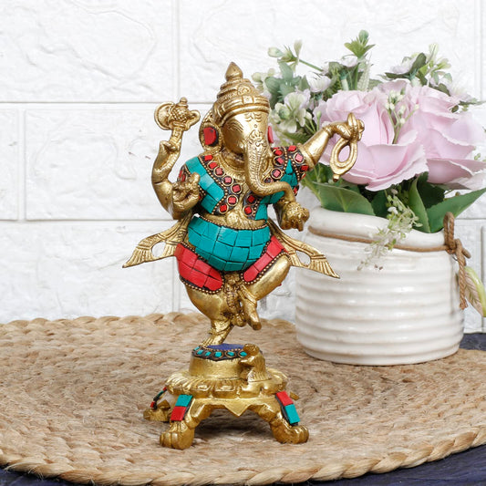 Brass Dancing Ganesha Idol Ganesha Statue Ganpati Murti for Home Entrance Decor Height 8 Inch - SvarupArt