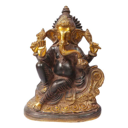 Brass Ganesha Idol on Singhasan for Home Decoration Ganpati Statue Murti for Gift Height 10 Inch Weight 4.5 Kg Color - SvarupArt