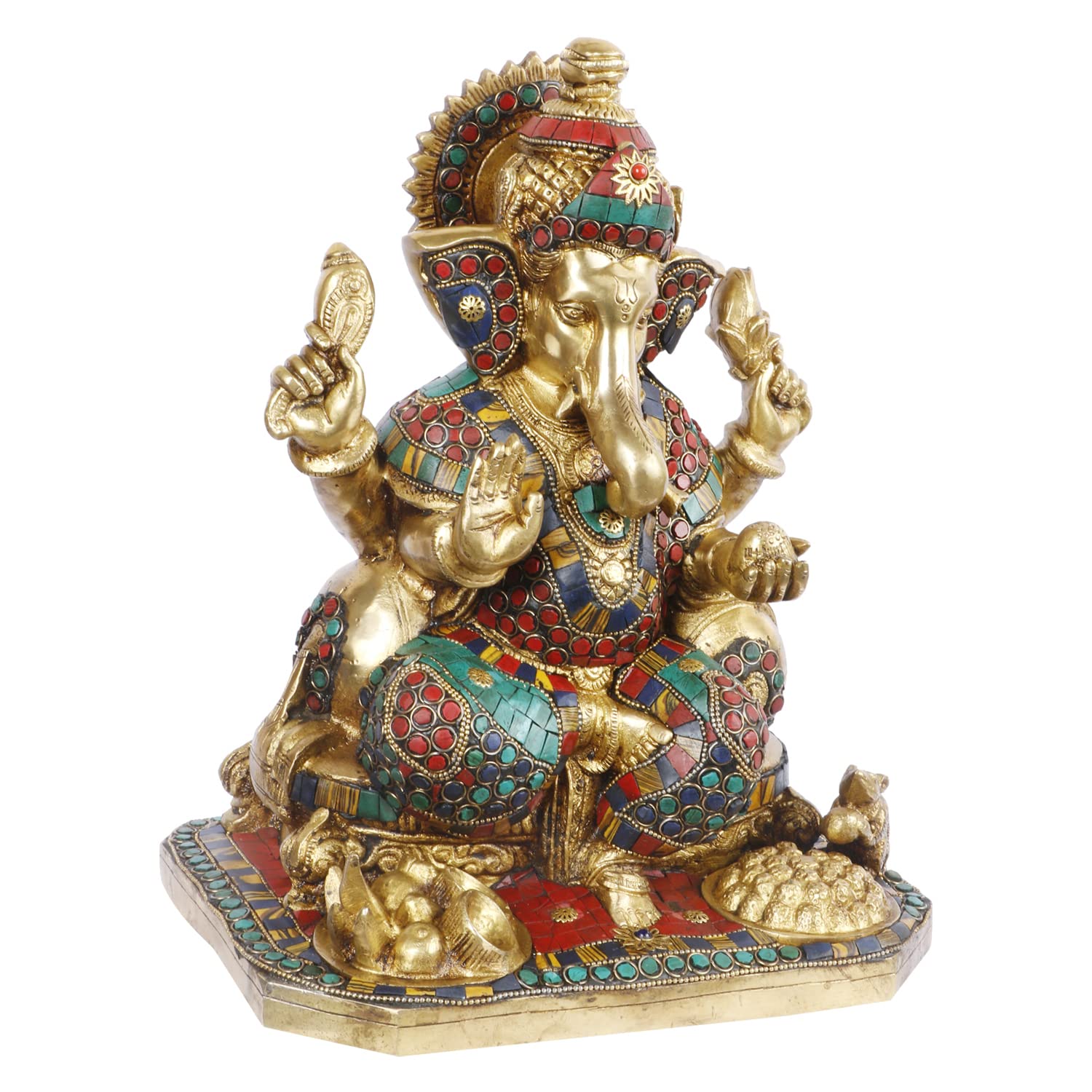 Brass Ganesha Idol for Home Decoration Ganpati Statue Murti for Gift Height 12 Inch Weight 8.9 Kg Color Multicolor - SvarupArt