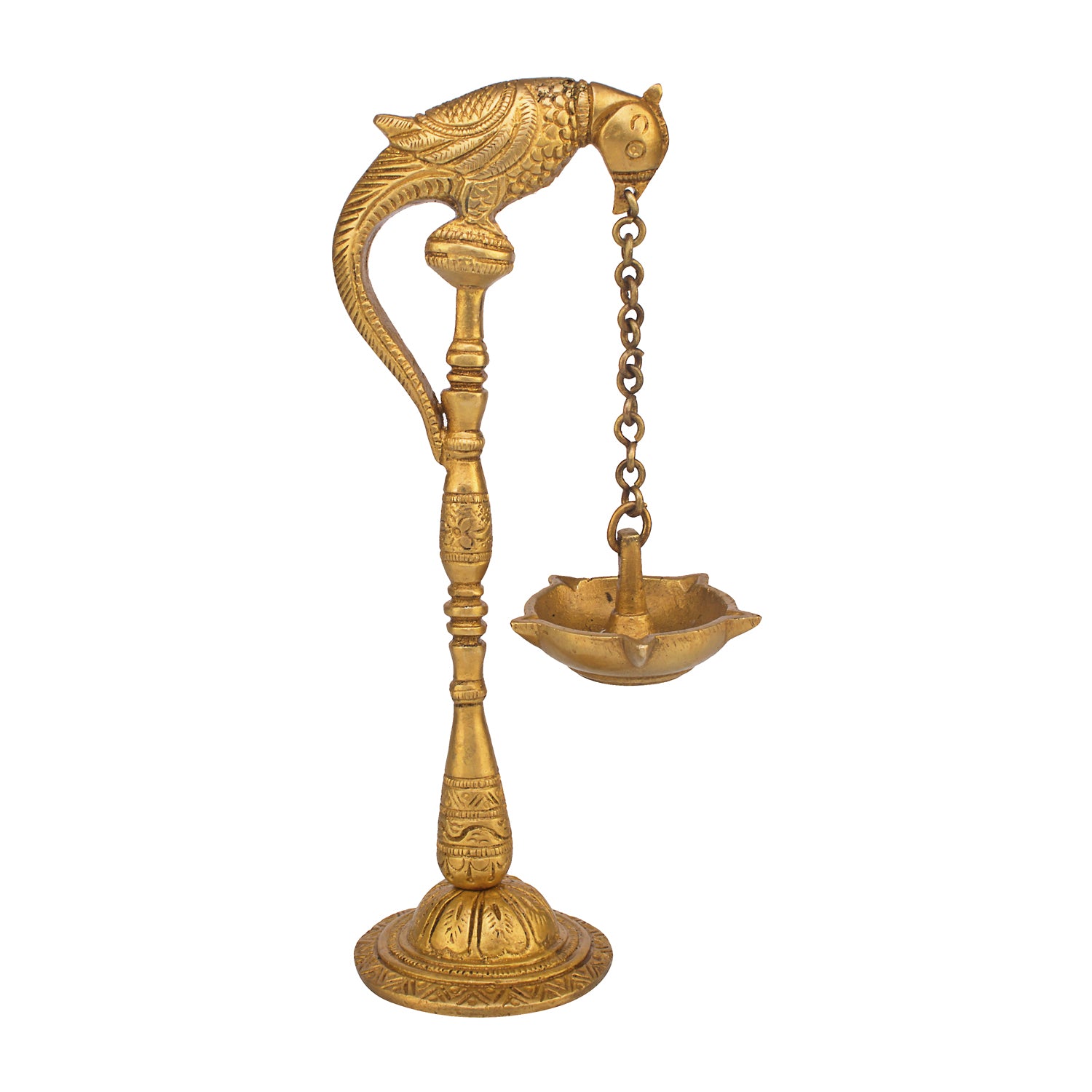 Traditional Brass Parrot Design Hanging Table Diya Stand: Perfect for Home Entrance Decor - SvarupArt