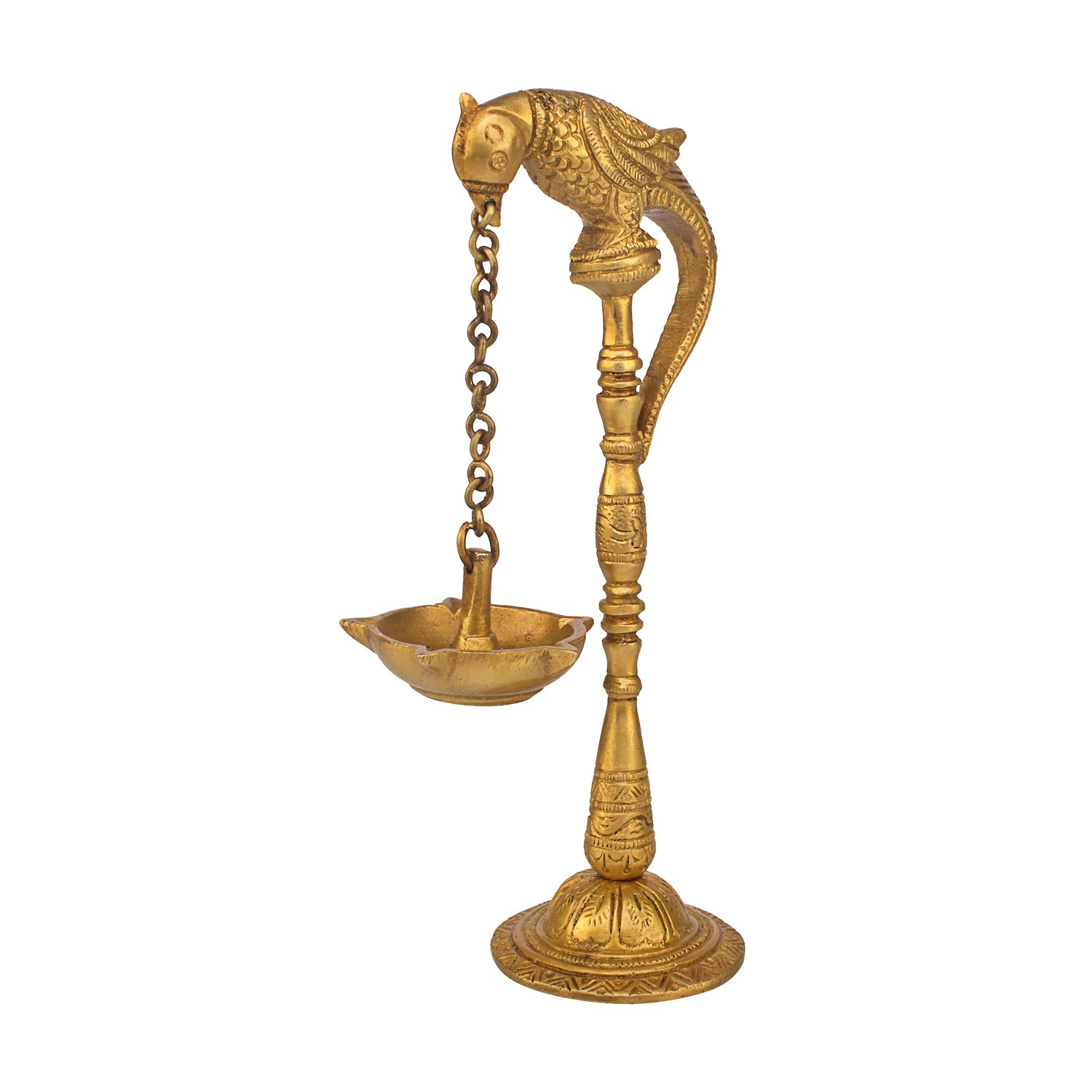 Traditional Brass Parrot Design Hanging Table Diya Stand: Perfect for Home Entrance Decor - SvarupArt