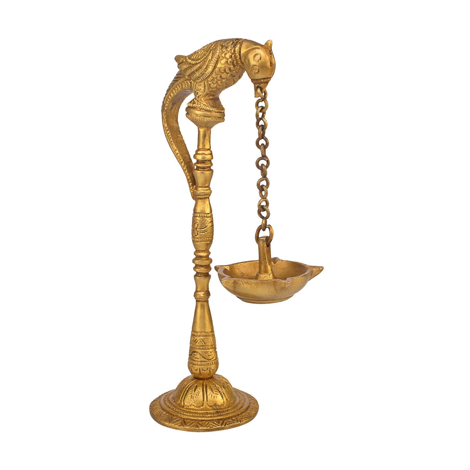 Traditional Brass Parrot Design Hanging Table Diya Stand: Perfect for Home Entrance Decor - SvarupArt