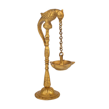 Traditional Brass Parrot Design Hanging Table Diya Stand: Perfect for Home Entrance Decor - SvarupArt