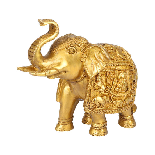 Brass Ganesha Carving Trunk Up Elephant Showpiece Figurine Fengshui Vastu Lucky Decorative Items for Home Decor - SvarupArt