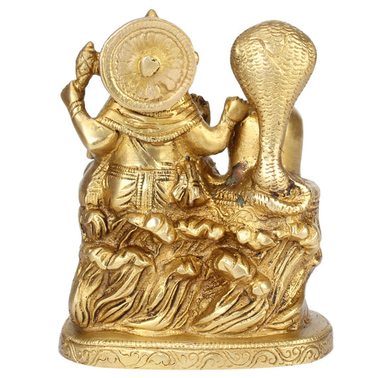 Brass Ganesh Ji with Shivling Ganesha with Shiva Shivling Ganpati Murti Idol Statue Sculpture 5" Inches - SvarupArt