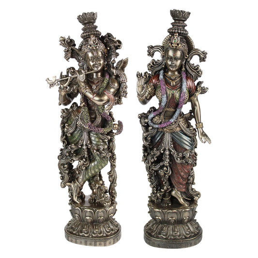 Resin Idol Radha Krishna Murti Big Size for Gift Height 15 Inch Weight 3 Kg Color Antique - SvarupArt