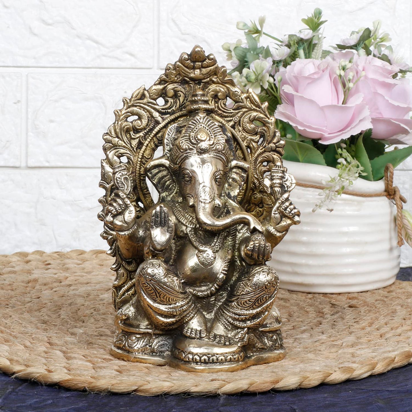 Brass Ganesh Idol Statue Elephant Murti God Ganesha Vinayak Ganpati Sitting Sculpture Height 7.5 Inch - SvarupArt