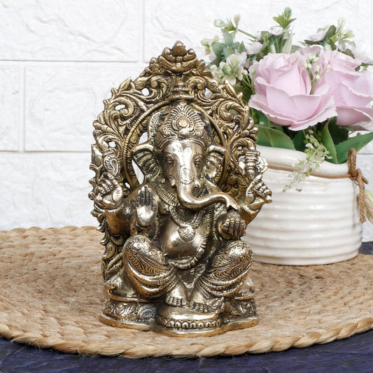 Brass Ganesh Idol Statue Elephant Murti God Ganesha Vinayak Ganpati Sitting Sculpture Height 7.5 Inch - SvarupArt