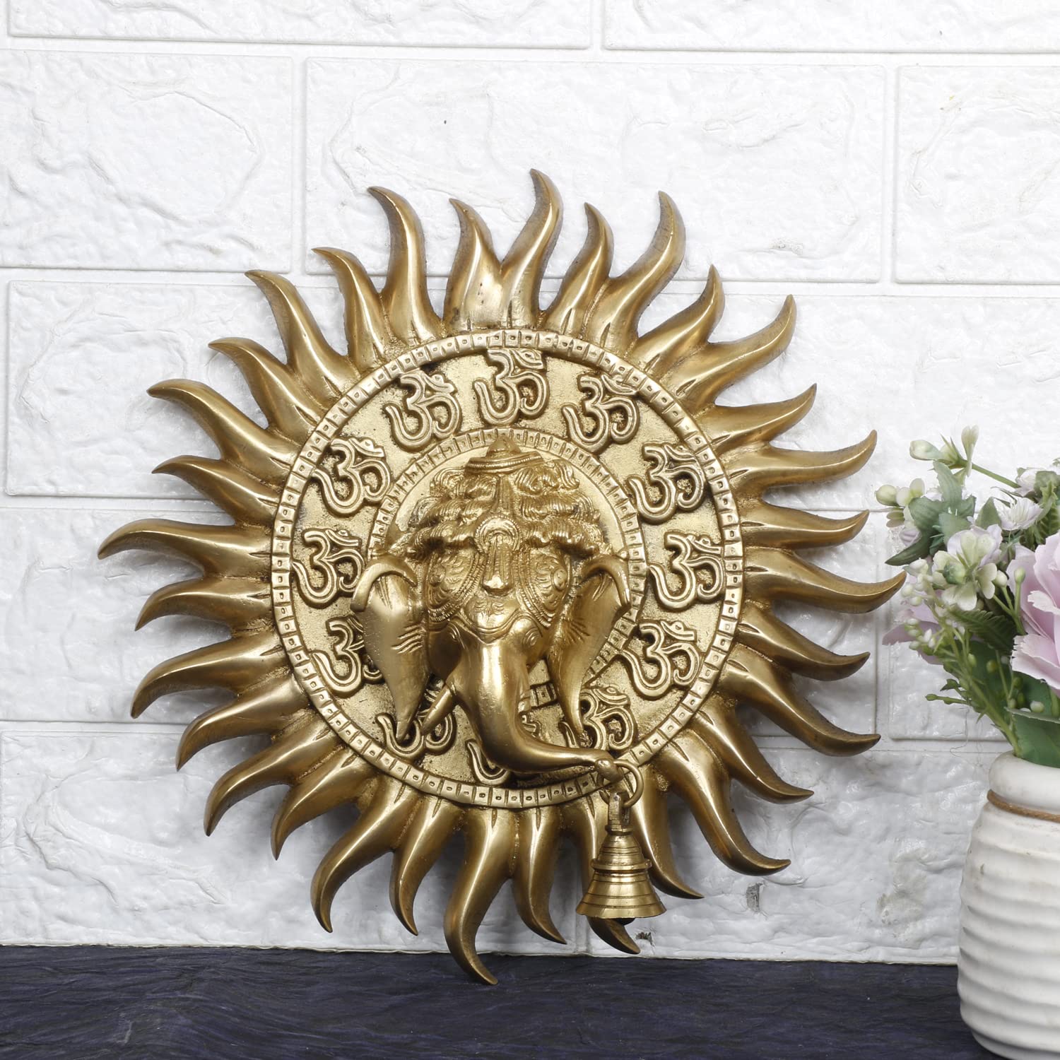 Brass Om Sun Ganesha Ganesha Wall Hanging for Home Office Entrance Puja Gift 11 Inch. - SvarupArt