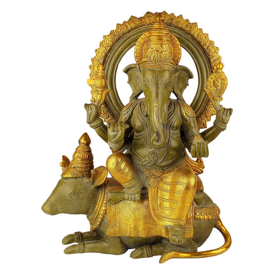 Brass Ganesha Idol for Home Decoration Ganpati Statue Murti for Gift Height 16 Inch Weight 13.8 Kg Color Multicolor - SvarupArt
