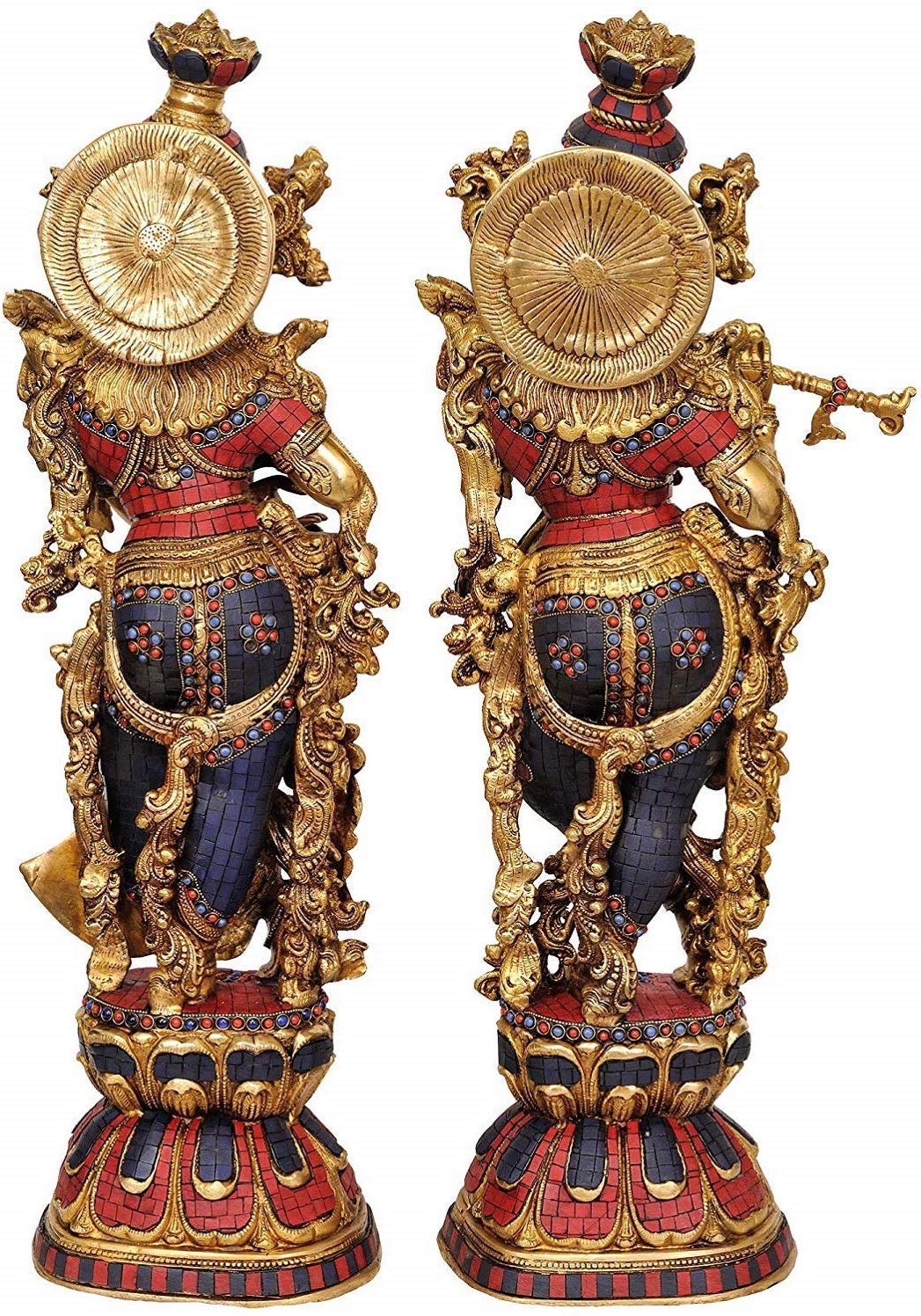 Brass Big Radha Krishna Idol Radhay Krishan Murti in Multicolor Height 29 Inch - SvarupArt