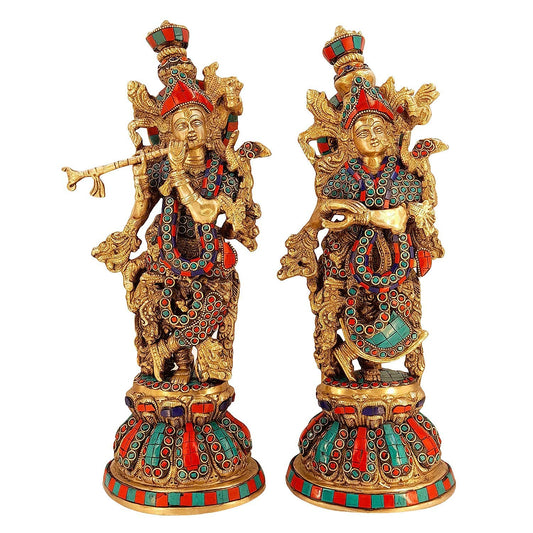 Brass Radha Krishna Murti Big Size Idol for Gift Height 15 Inch Weight 9 Kg Multicolor - SvarupArt