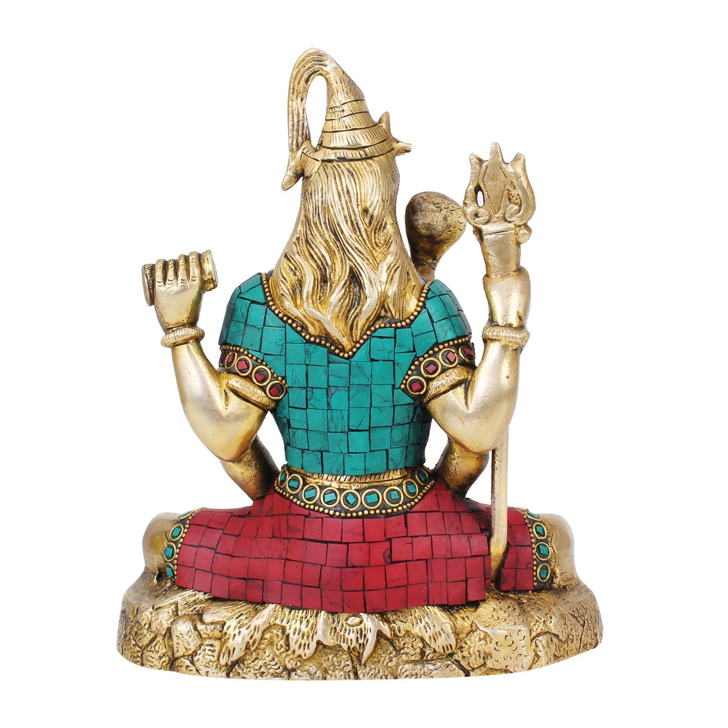 Lord Shiva Brass Blessing Bhagwan Shiv Murti with Trishul Statue Home Decor Mandir Puja 8 Inch Multicolor 1 Pcs