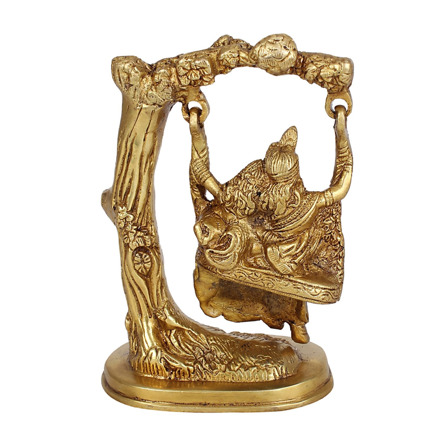 Brass Radha Krishna Sitting On Jhula Swing Krishan Idol for Puja Murti Decor Gift Height 6.5 Inches - SvarupArt