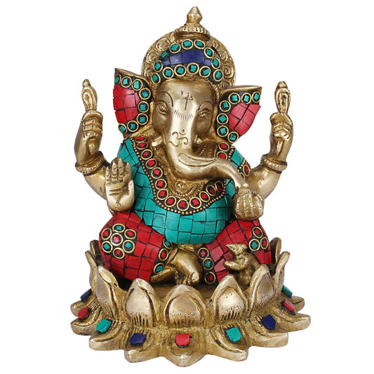 Brass Ganesha Idol for Home Decoration Ganpati Statue Murti for Gift Height 6 Inch Weight 2.9 Kg Color Multicolor - SvarupArt