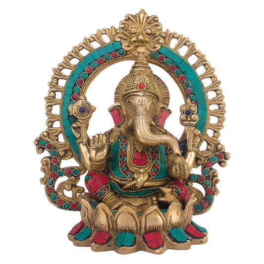 Brass Ganesha Idol for Home Decoration Ganpati Statue Murti for Gift Height 9.2 Inch Weight 3 Kg Color Multicolor - SvarupArt