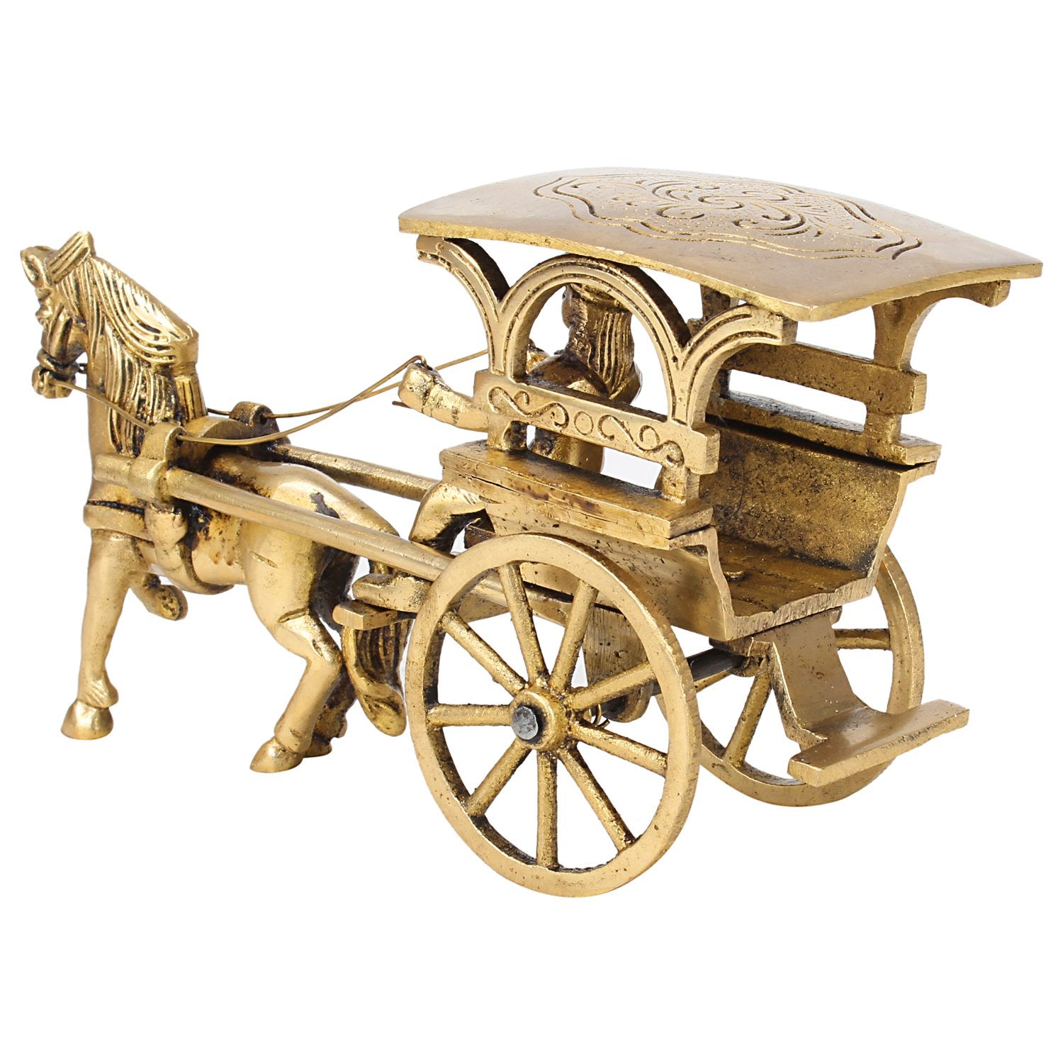 Brass European Horse Carriage Decorative Showpiece Animal Horse Cart Home Decor Gift 8 Inch Standard, Pack of 1 - SvarupArt