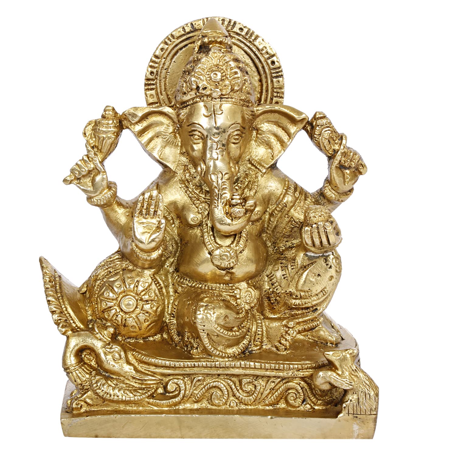 Brass Ganesh Idol Statue Elephant Murti God Ganesha Vinayak Ganpati Sitting Sculpture Bhagwan Height 5.5 Inch - SvarupArt