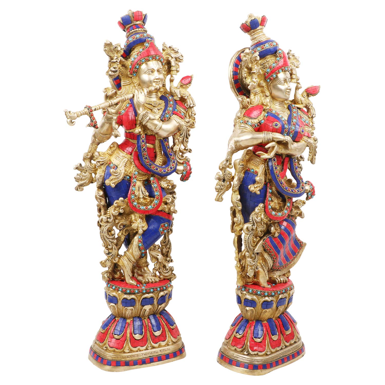 Big Brass Radha Krishna Idol Radhay Krishan Murti in Multicolor Height 29 Inch - SvarupArt