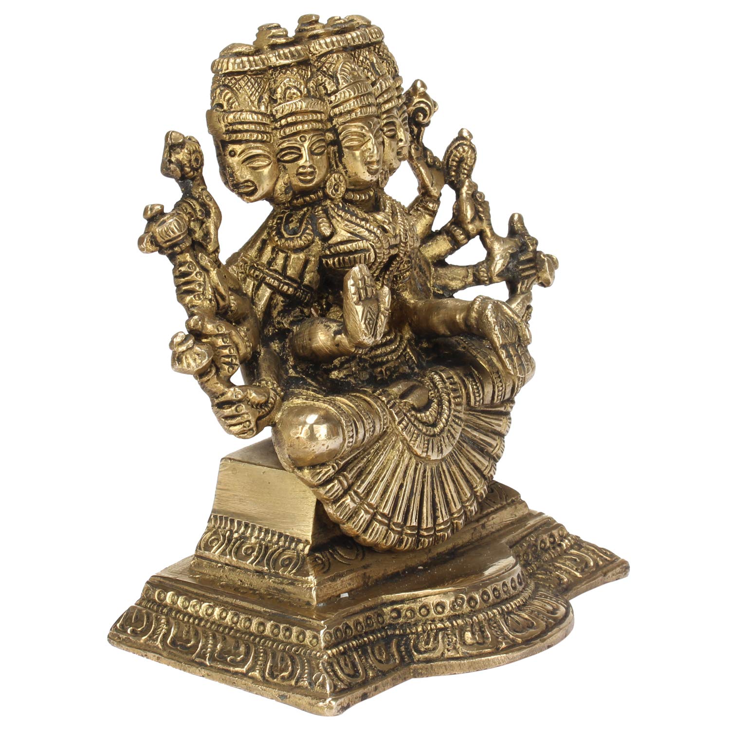 Brass Panchmukhi Gayatri MATA Devi Idol Savitri Statue, Home Decor, Savitri, Vedamata Murti,Gold, 5 Inch, 1 Piece - SvarupArt